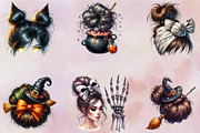 Watercolor Halloween Messy Bun Clipa, an Illustration by SVGArt (Thumbnail 4 of 8)