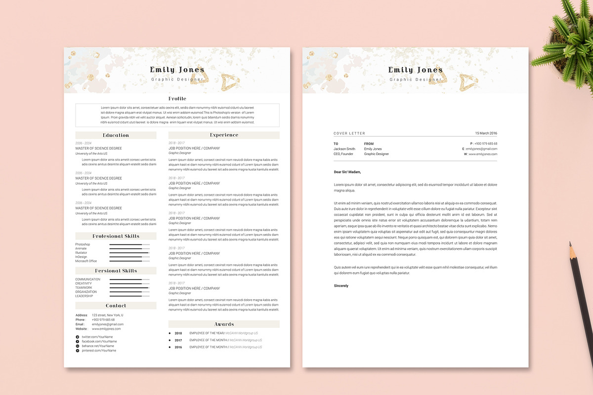 Water Color CV-Resume Tempalate *C, a Resume Template by Showy68 Template (Photo 1 of 3)
