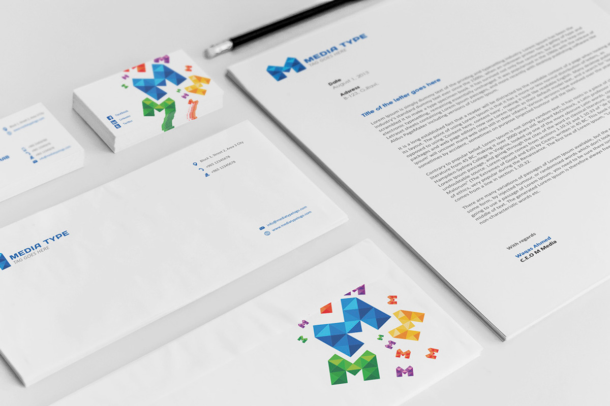 M Media Stationery + Logo, a Stationery Template by PSDFY (Photo 3 of 5)