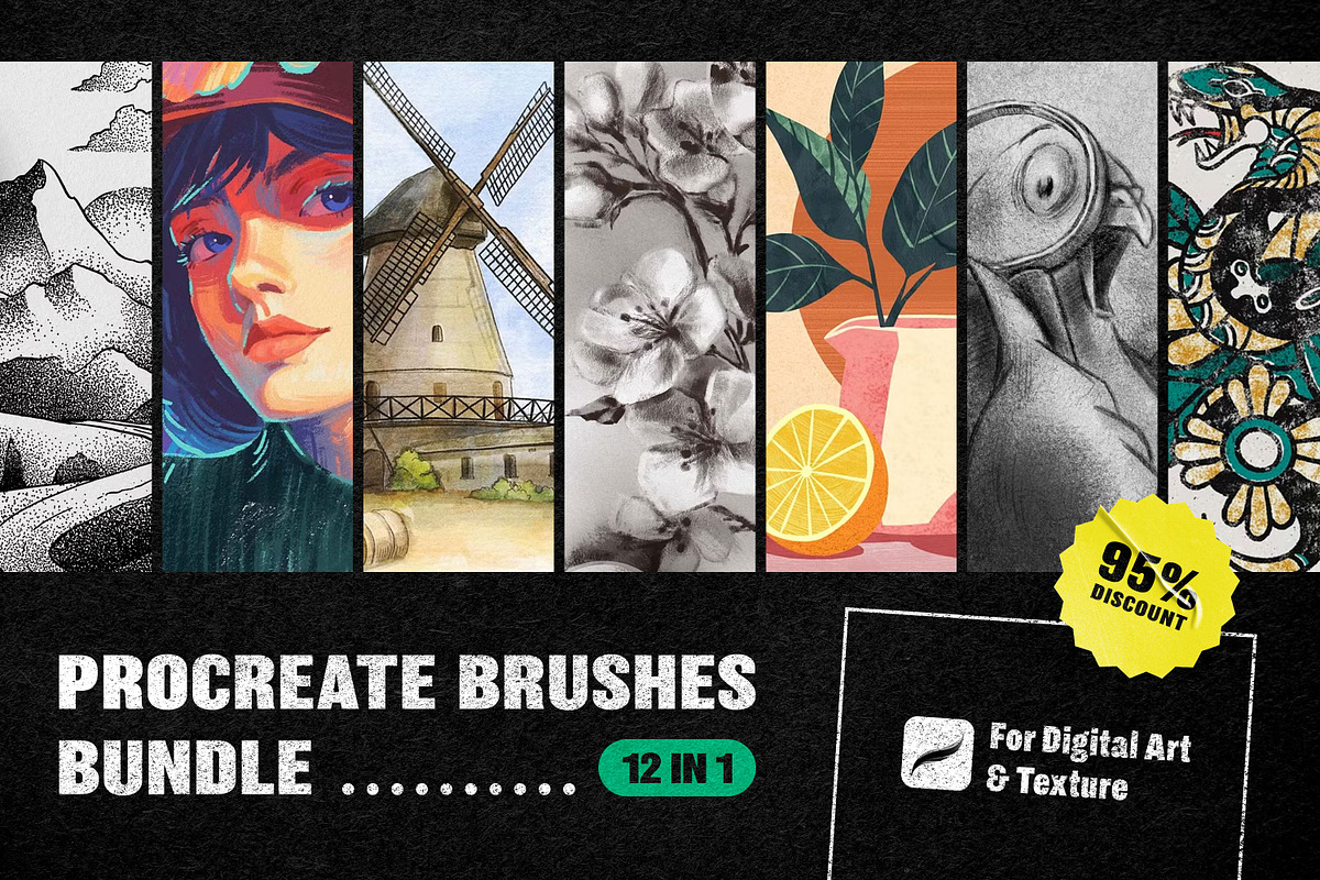 12-in-1 Procreate Brushes Bundle, a Brush Add-On by pixelbuddha.net (Photo 1 of 15)