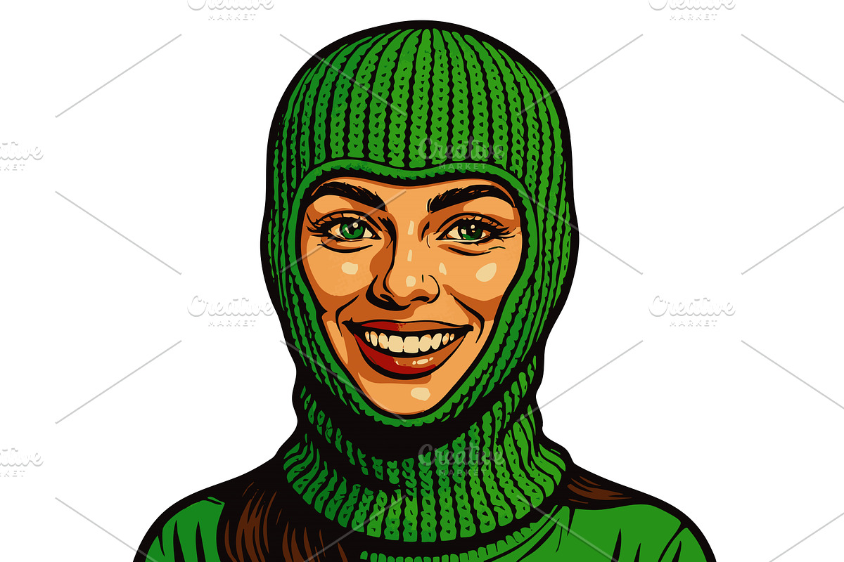 Smiling woman in green knitted, an Object Illustration by AlexArt