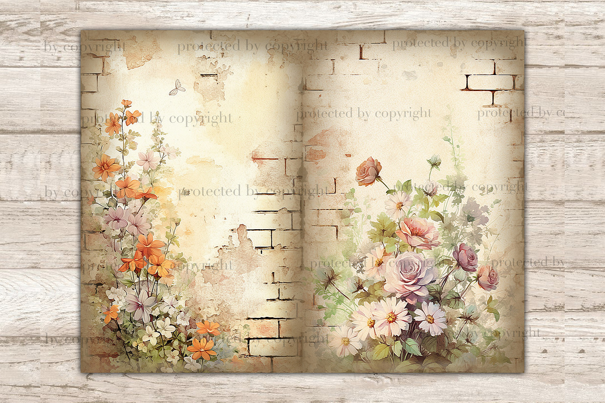 Flower Junk Journal Pages, a Decorative Illustration by GlamArtZhanna (Photo 2 of 9)