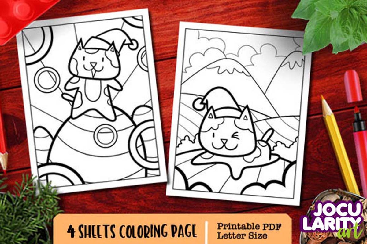 Christmas Cat & Dog Coloring Pages, an Animal Illustration by Jocularity Art (Photo 2 of 3)