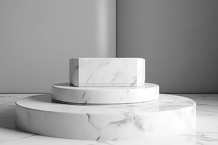 Empty podium showcase natural white marble design, a Photo by Dvoevnore photos