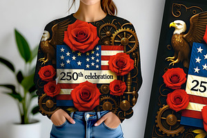 Steampunk Roses Eagle and Flag 250, a Seasonal Illustration by Sharon Schwalbe