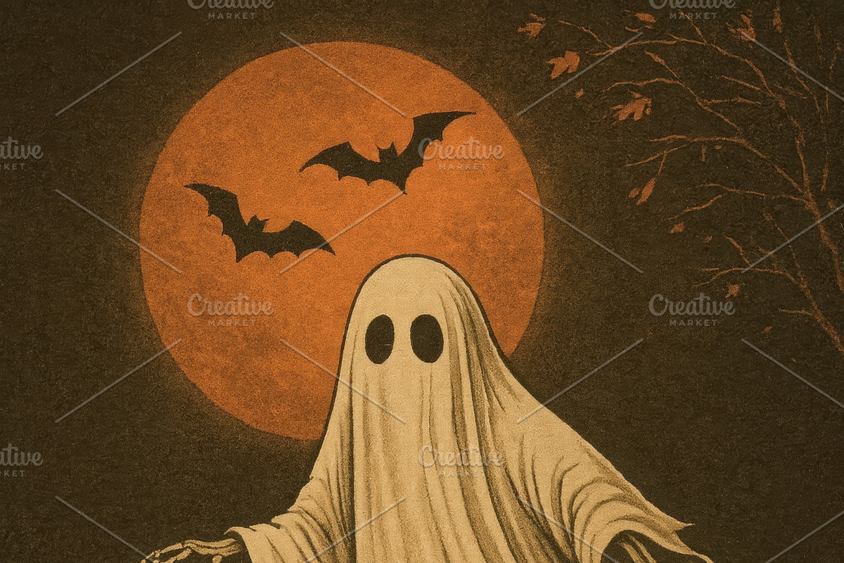 Vintage Halloween Night: Ghost, a Decorative Illustration by Virgo Studio