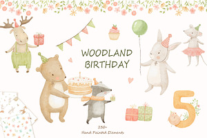 Woodland Birthday Watercolor Animals