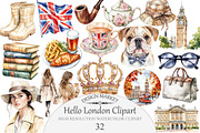 Watercolor Hello London Clipart, an Illustration by Design Market (Thumbnail 1 of 4)