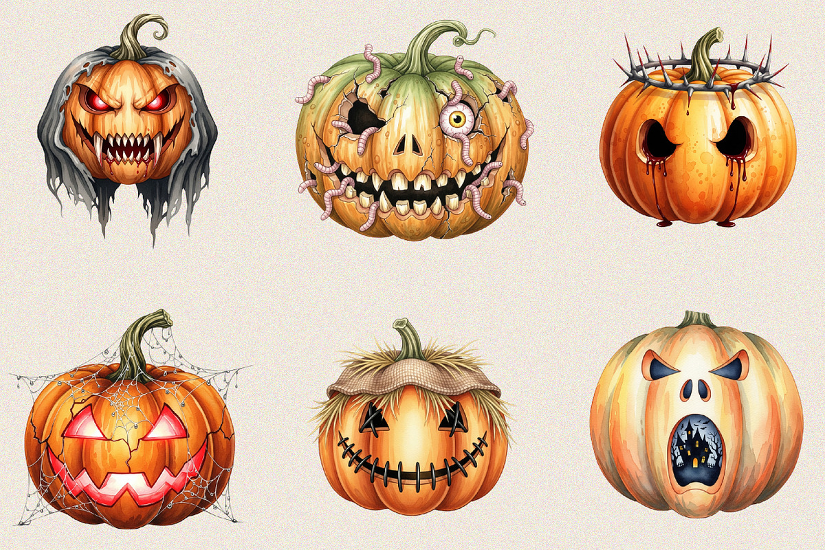 Spooky Halloween Pumpkin  Clipart Bu, an Illustration by SVGArt (Photo 3 of 8)