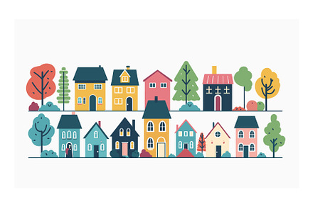 Colorful neighborhood row diverse, an Object Illustration by Vectorstockersland