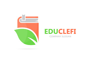 Vector Of Book And Leaf Logo Combination. Library And Eco Symbol Or Icon. Unique Organic And Bookstore Logotype Design Template.