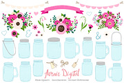 Hot Pink Wedding Mason Jar Cliparts, an Illustration by Avenie Digital (Thumbnail 1 of 2)