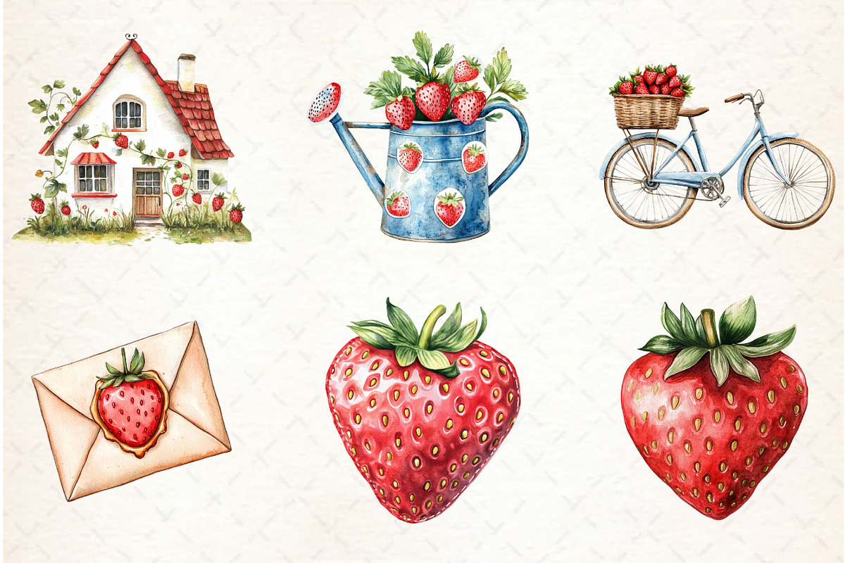 Strawberry Cottage PNG Clipart Bundl, an Illustration by Libby Wishes (Photo 5 of 5)