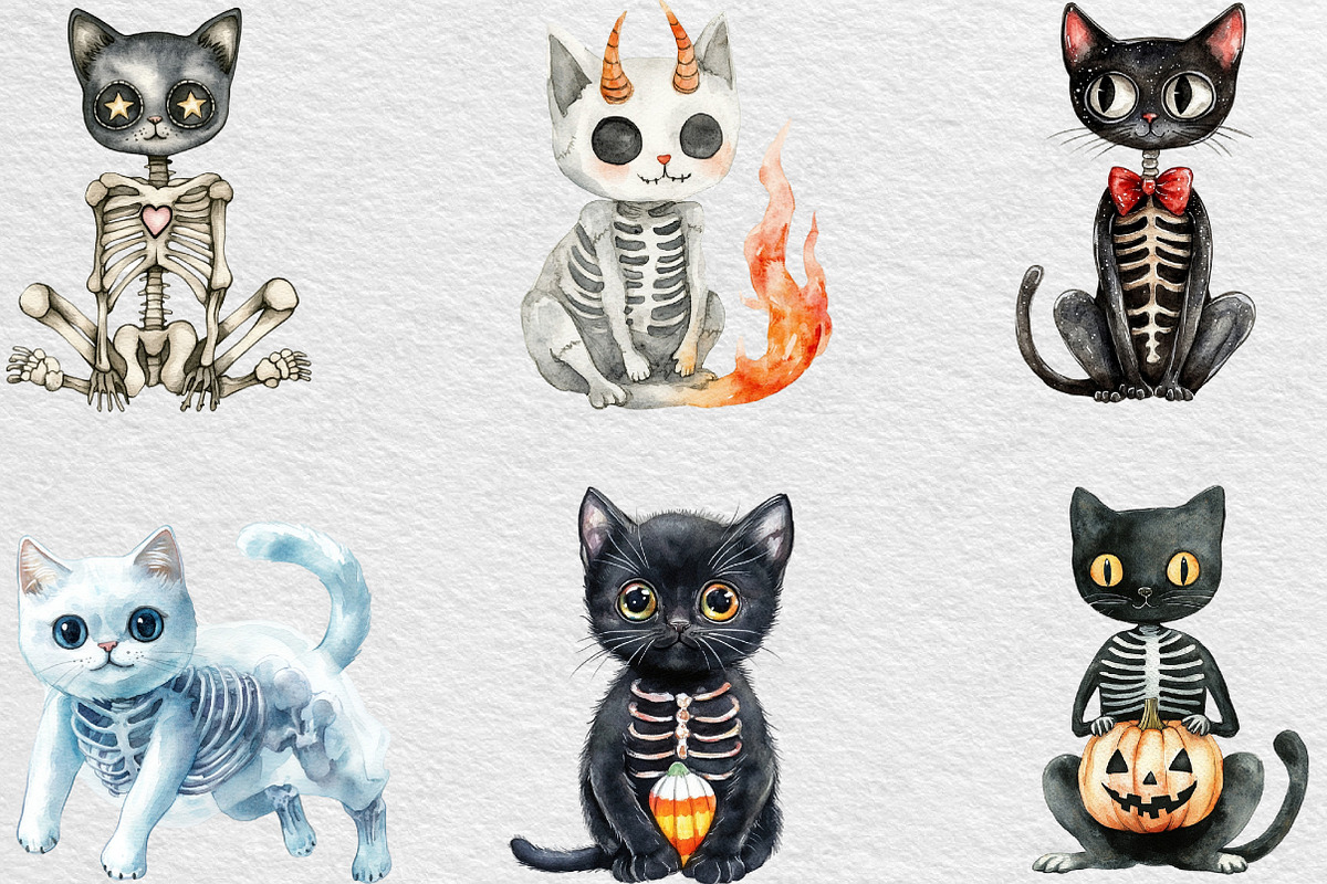 Skeleton Black Cat Clipart, an Illustration by Black Bird Studio (Photo 6 of 6)