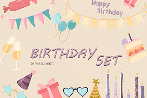Pastel Birthday Clipart Set