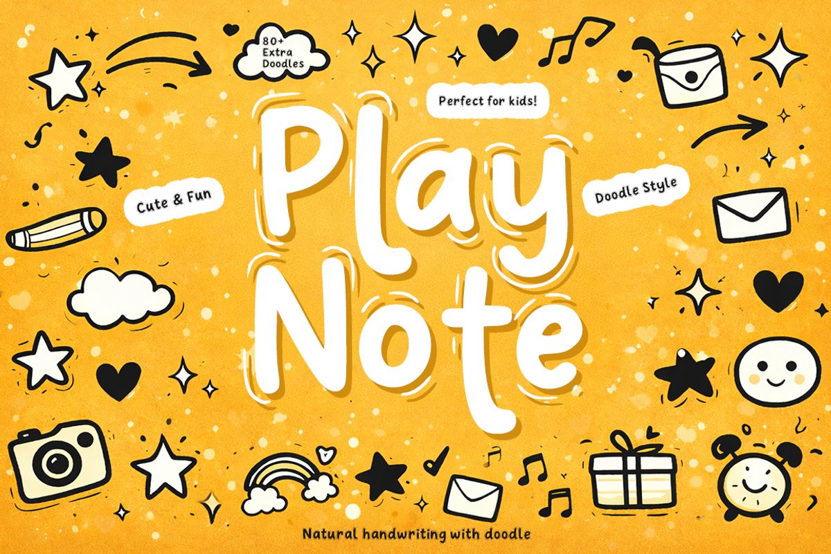 Play Note – Cute Doodle Handwritten, a Handwritten Font by cocodesign (Photo 1 of 10)