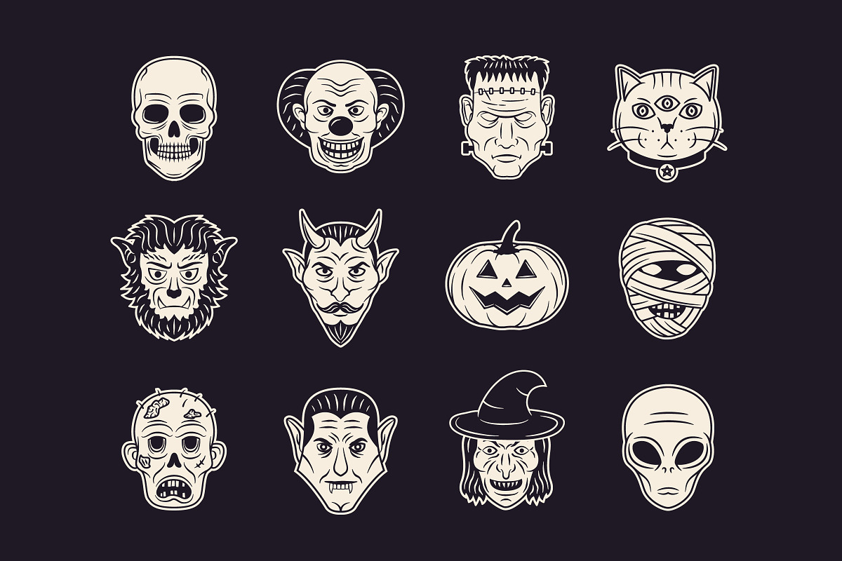 Vintage Monster Heads - 12 Icons, an Object Graphic by DenysHolovatiuk (Photo 4 of 4)