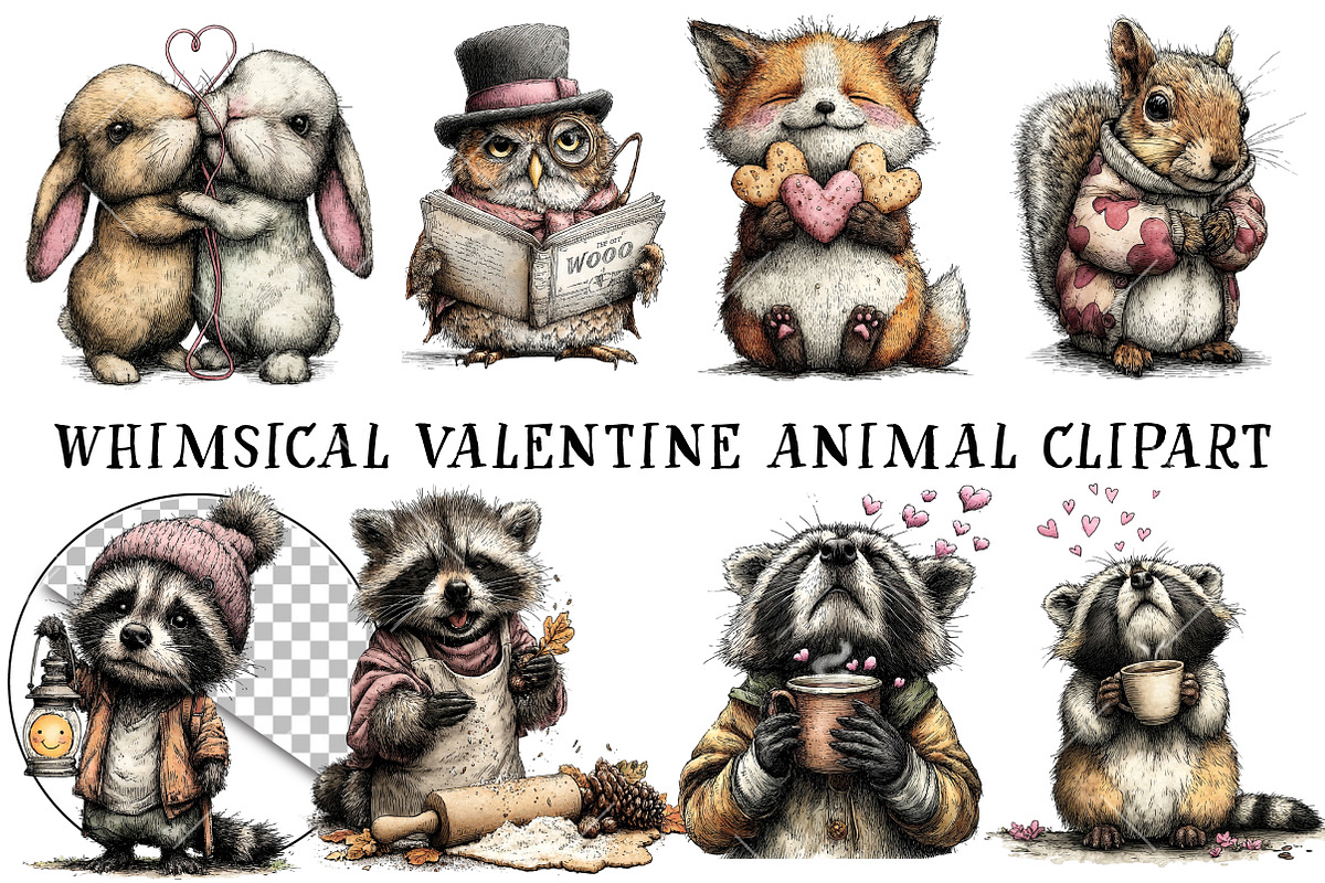 Whimsical Valentine Animal Clipart, an Illustration by OK Design (Photo 2 of 6)