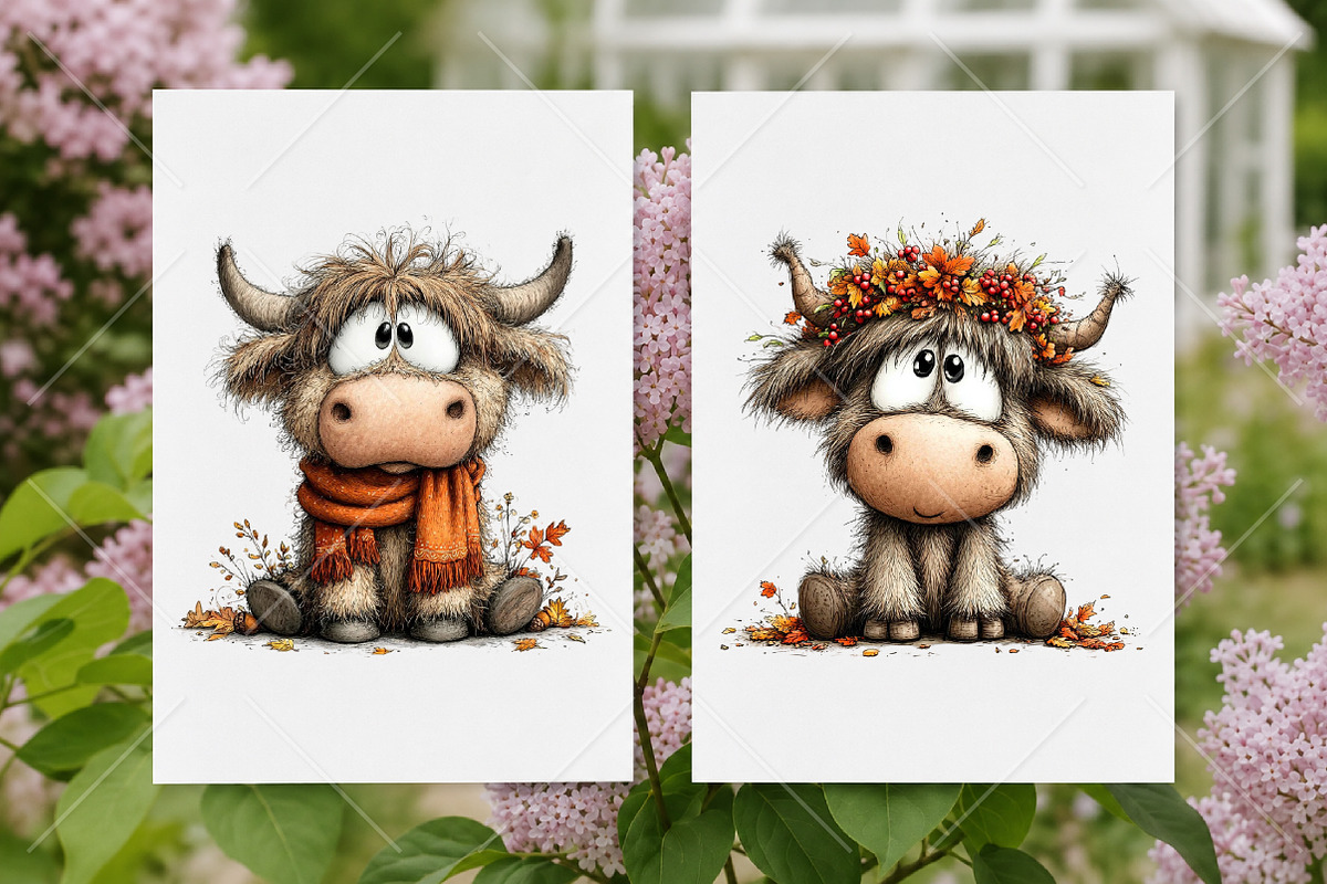 Whimsical Autumn Highland Cow PNG, a Seasonal Illustration by Canvas Craft (Photo 8 of 10)