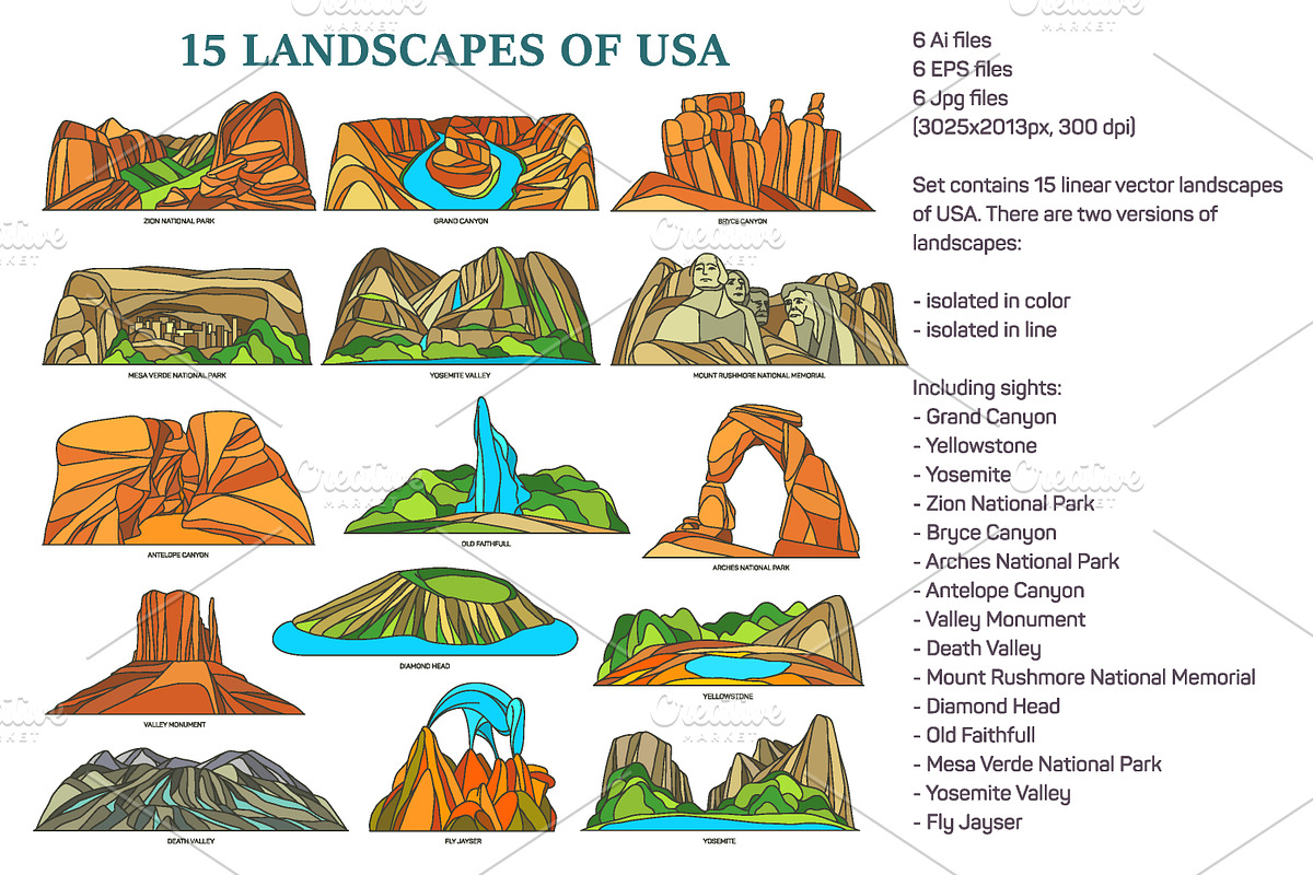 Nature sights of USA in line, an Illustration by GenziWorkshop (Photo 1 of 8)