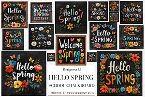 Hello Spring School Chalkboard Clipa, an Illustration by Designworld