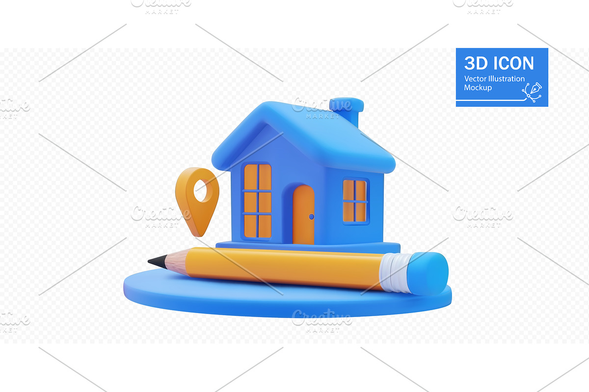 Colorful 3D house icon with location, an Object Illustration by ZinetroN