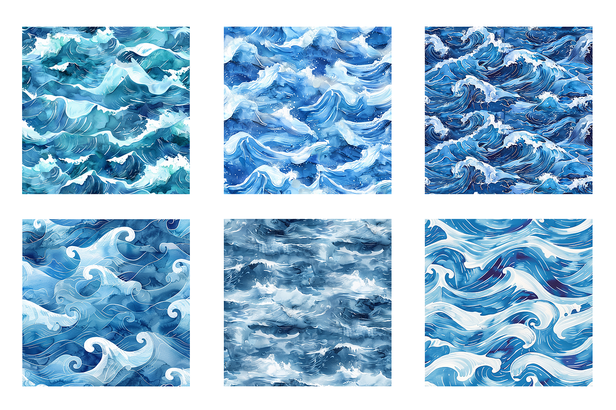 Watercolor Waves Digital Paper, a Pattern Graphic by Chromolume Studio (Photo 4 of 28)