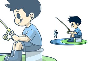 fishing boy sitting cartoon
