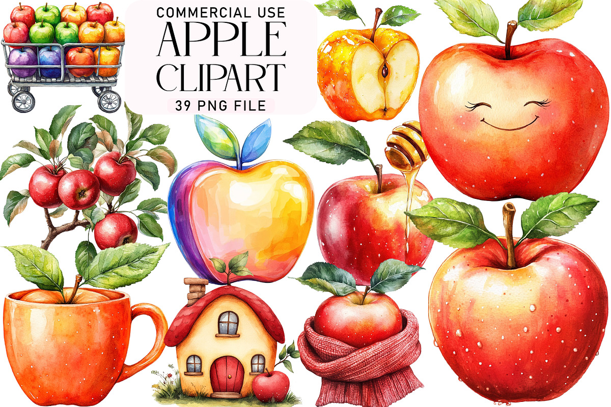 Watercolor  Apple Clipart Bundle, an Illustration by Daily.Designs (Photo 1 of 5)