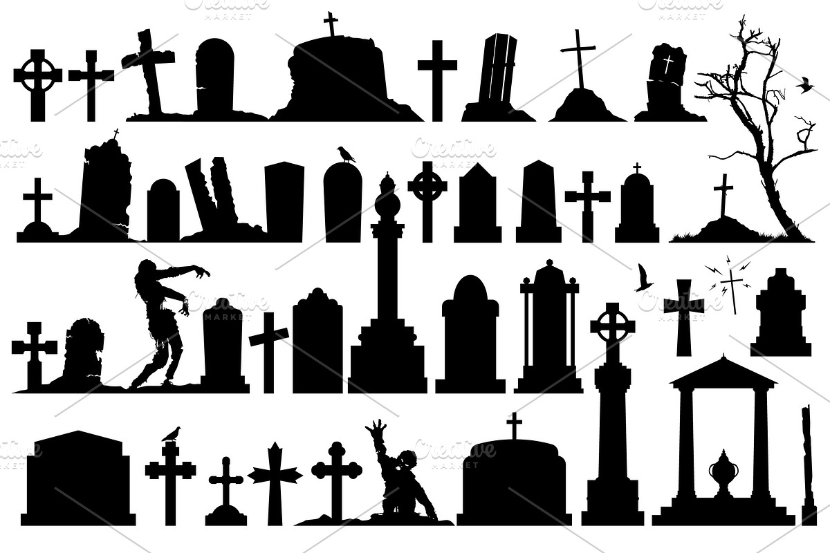 Gravestones and tombstones set, a Decorative Illustration by tumbalipum