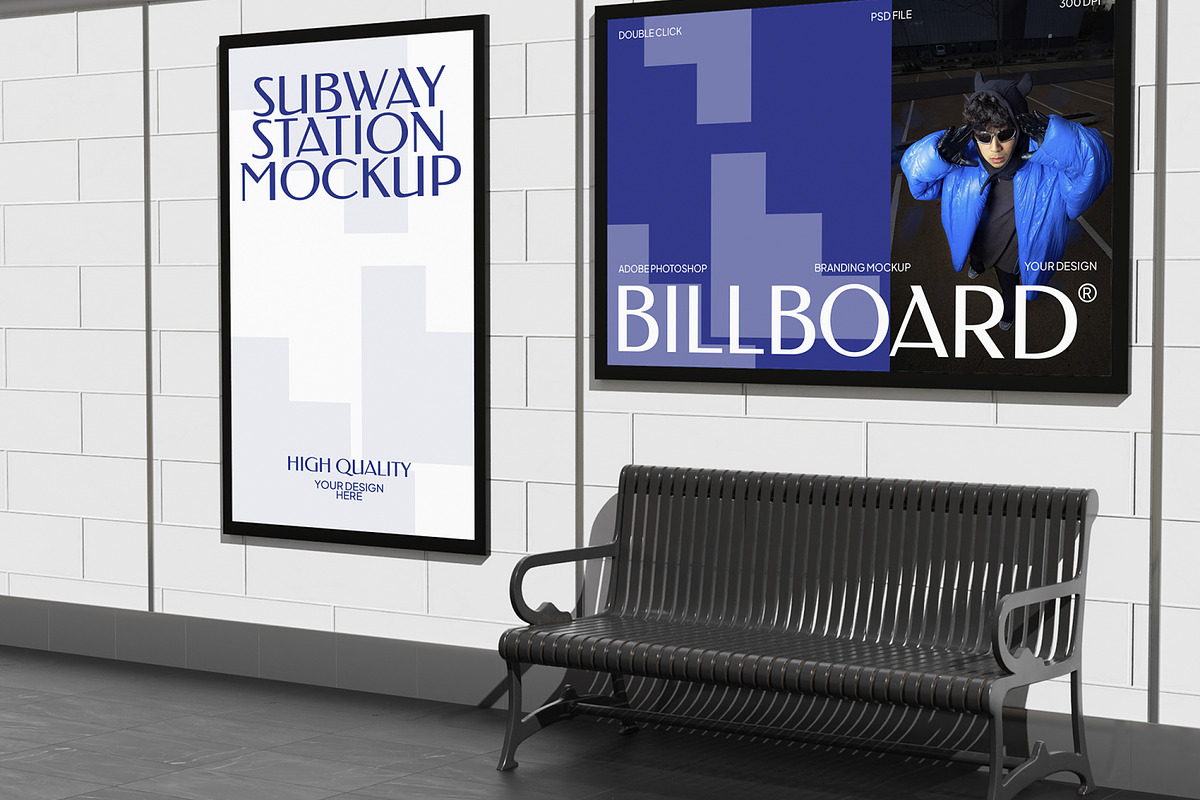 Billboard in Subway Station Mockup, an Advertising Mockup by Unerispace (Photo 2 of 5)