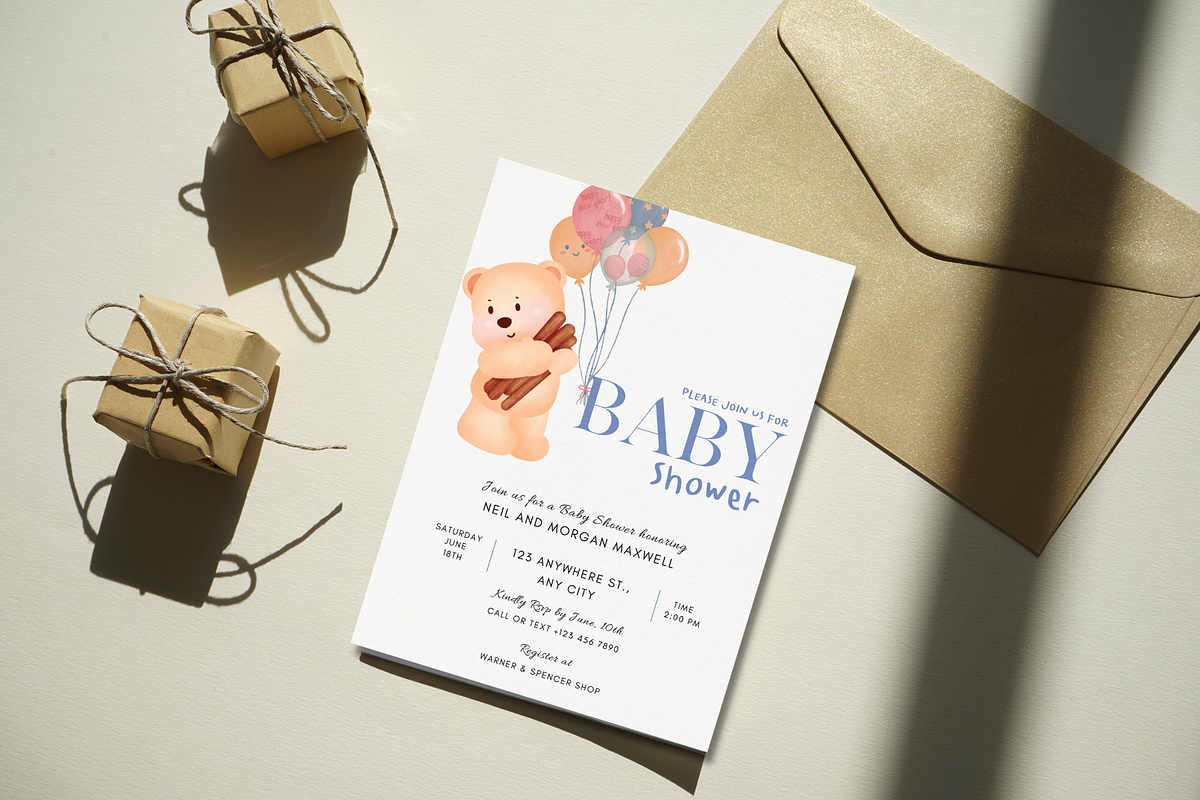 Cute Baby Shower Invitation Card, an Invitation Template by TheSimplySereneShop (Photo 2 of 10)