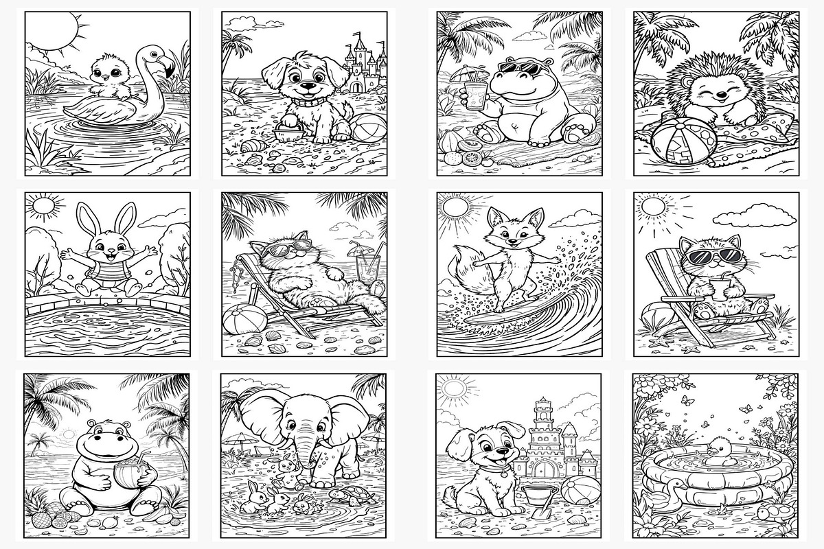 Animal-Themed Summer Coloring Pages, a Seasonal Illustration by Lamia Emad (Photo 4 of 4)