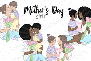 Mother's Day Pastel Girls Clipart, a Person Illustration by GlamArtZhanna