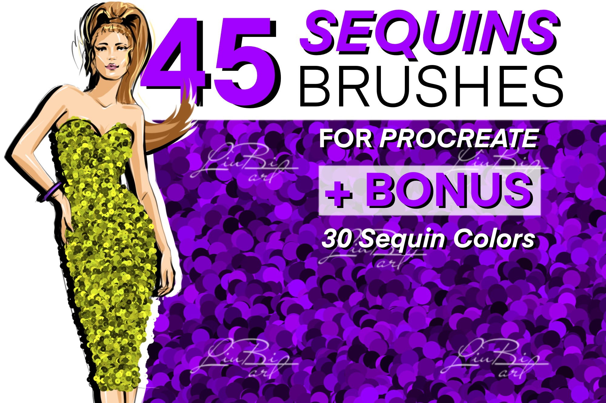 45 Procreate Sequins Brushes Set, a Brush Add-On by LiuBi Art