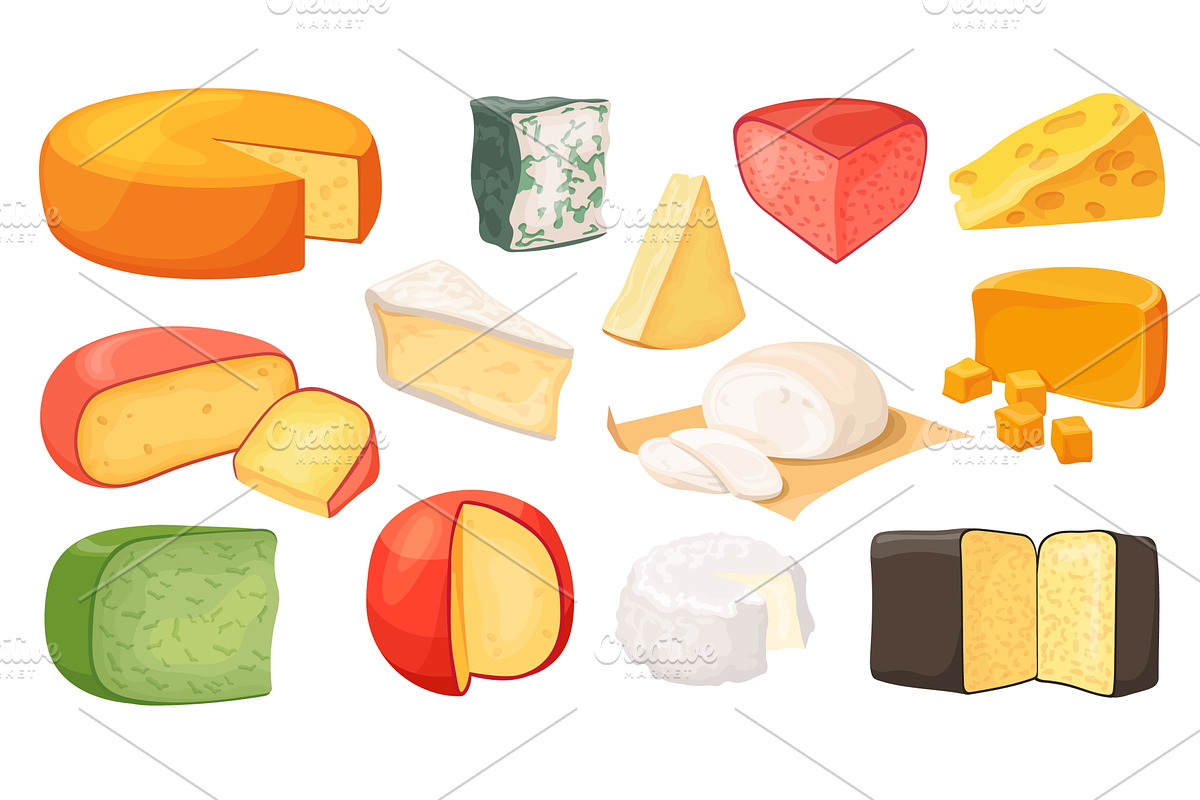Cartoon cheese types. Italian swiss, a Food Illustration by Stock-Smart-Start