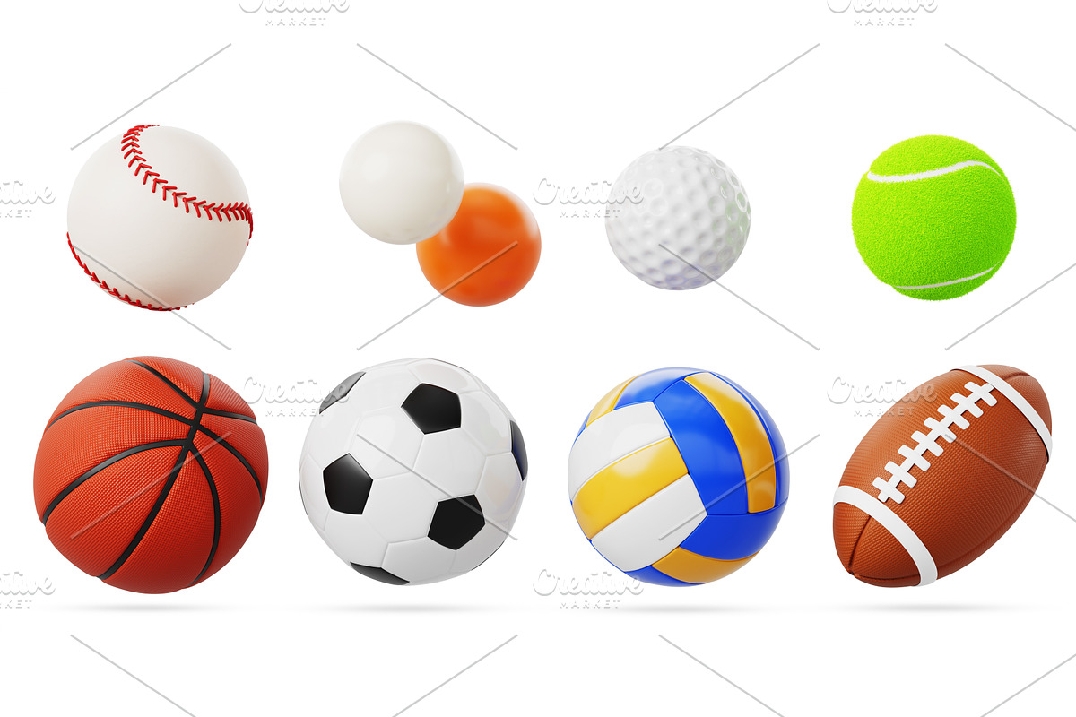3d set of realistic sports balls, a Sport Illustration by Marozhkastudio