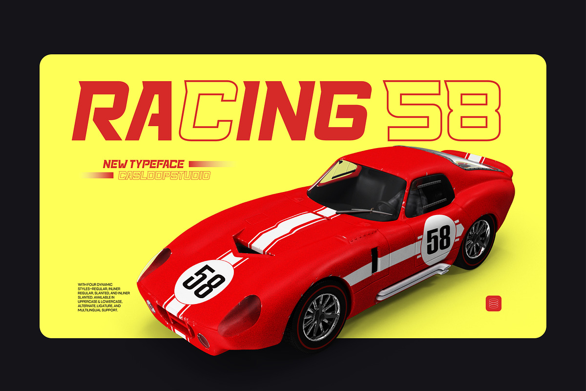Racing 58 - Sport Racing Logo Font, a Sans Serif Font by Casloop Studio (Photo 1 of 9)