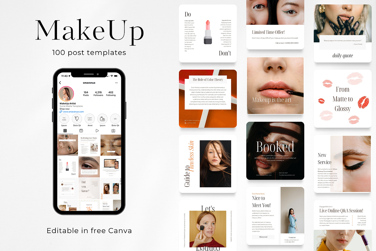 100 Beige MakeUp Social Media Posts, a Social Media Template by PatternLab. (Photo 1 of 9)