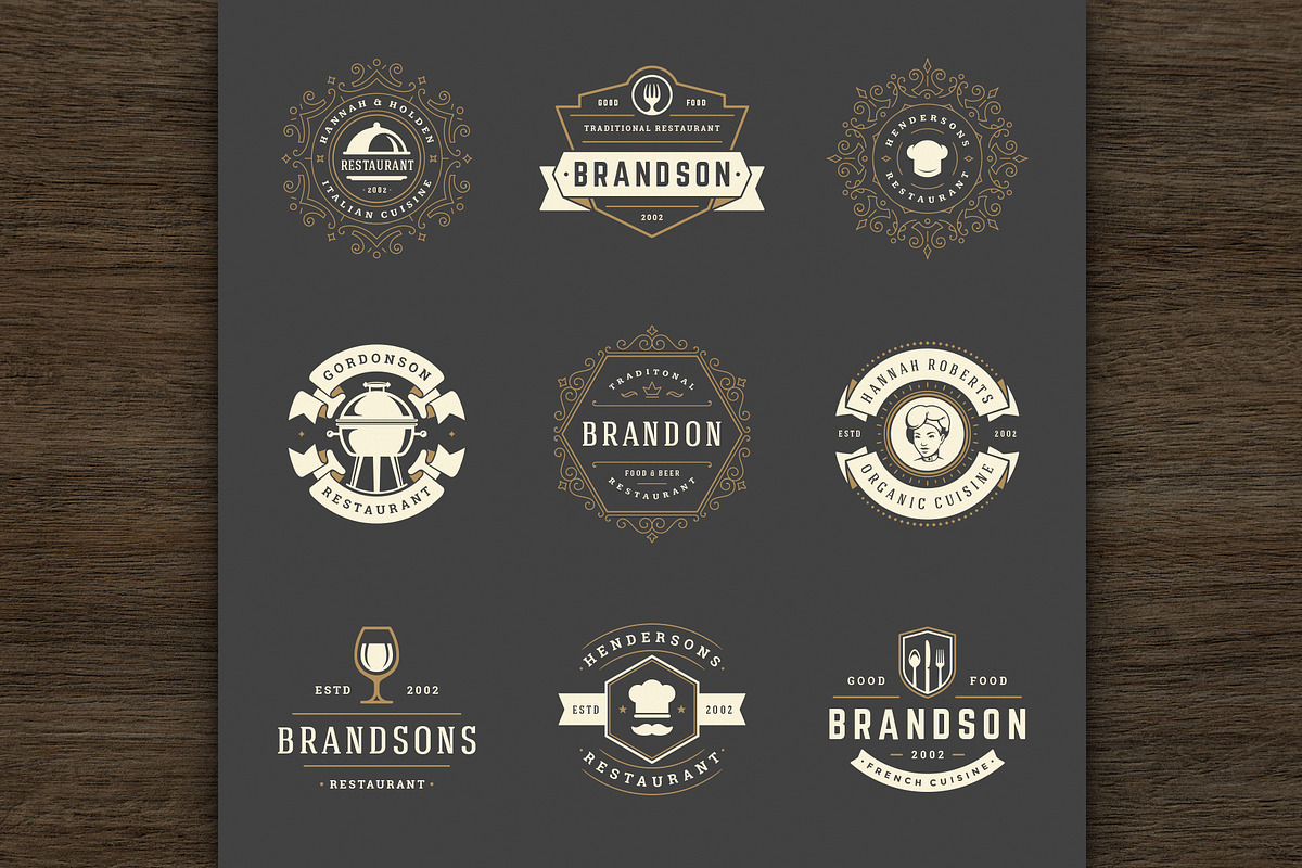 36 Restaurant Logos and Badges, a Branding & Logo Template by Vasya Kobelev (Photo 8 of 20)