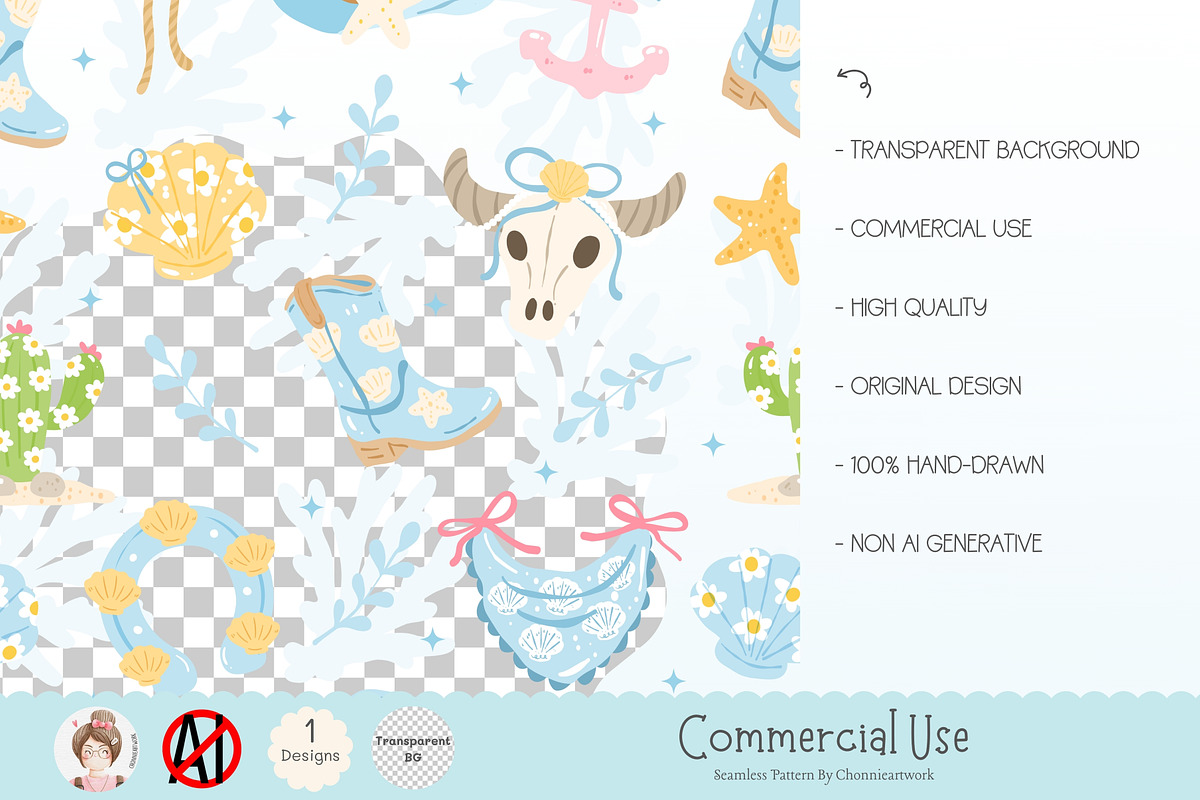 Coastal Cowgirl Seamless Pattern, a Pattern Graphic by Chonnieartwork (Photo 3 of 5)