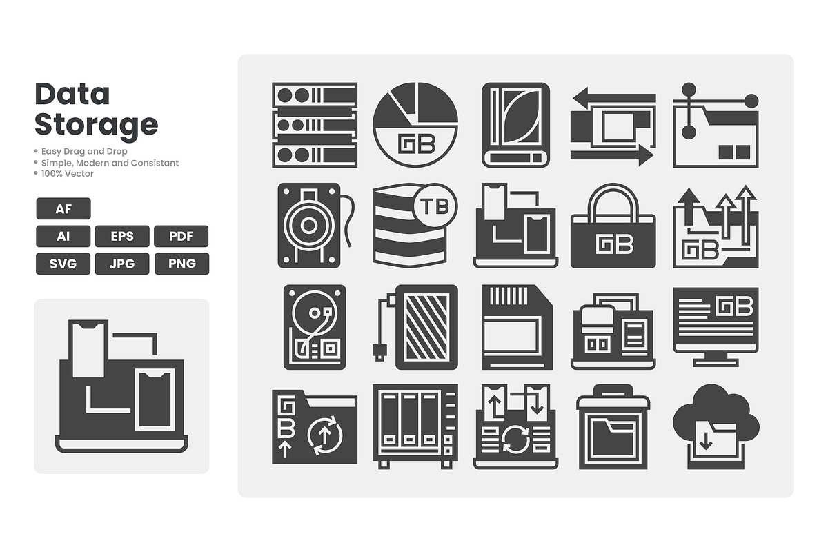 Data Storage Icon Pack, a Solid Icon by erifqizeicon (Photo 1 of 3)