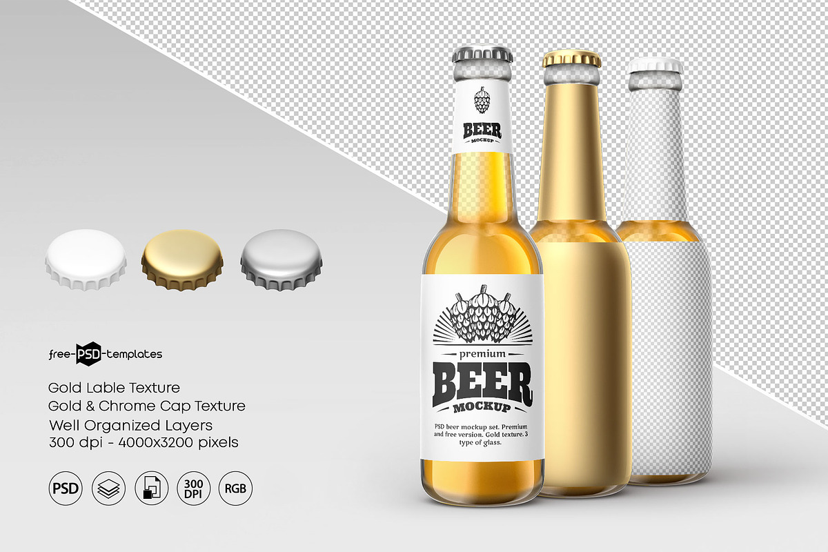 Beer Bottle Mockup Set, a Product Mockup by Free-PSD-Templates (Photo 6 of 6)