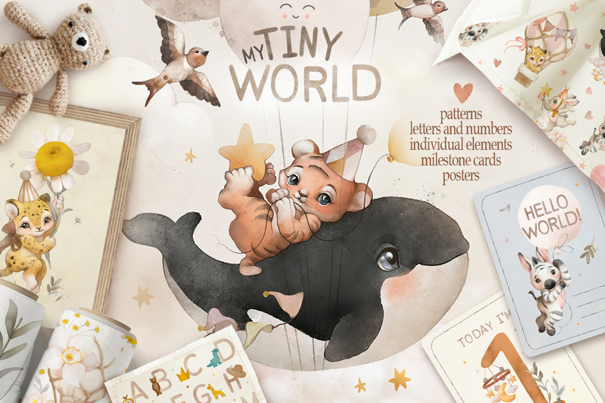 Boho baby Animal watercolor set, an Animal Illustration by TanyaSchuka (Photo 1 of 17)