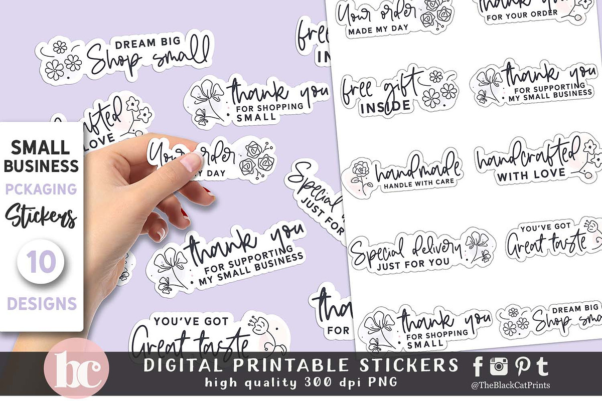 Floral Packaging Sticker Pack PNG, a Work Illustration by TheBlackCatPrints (Photo 2 of 3)