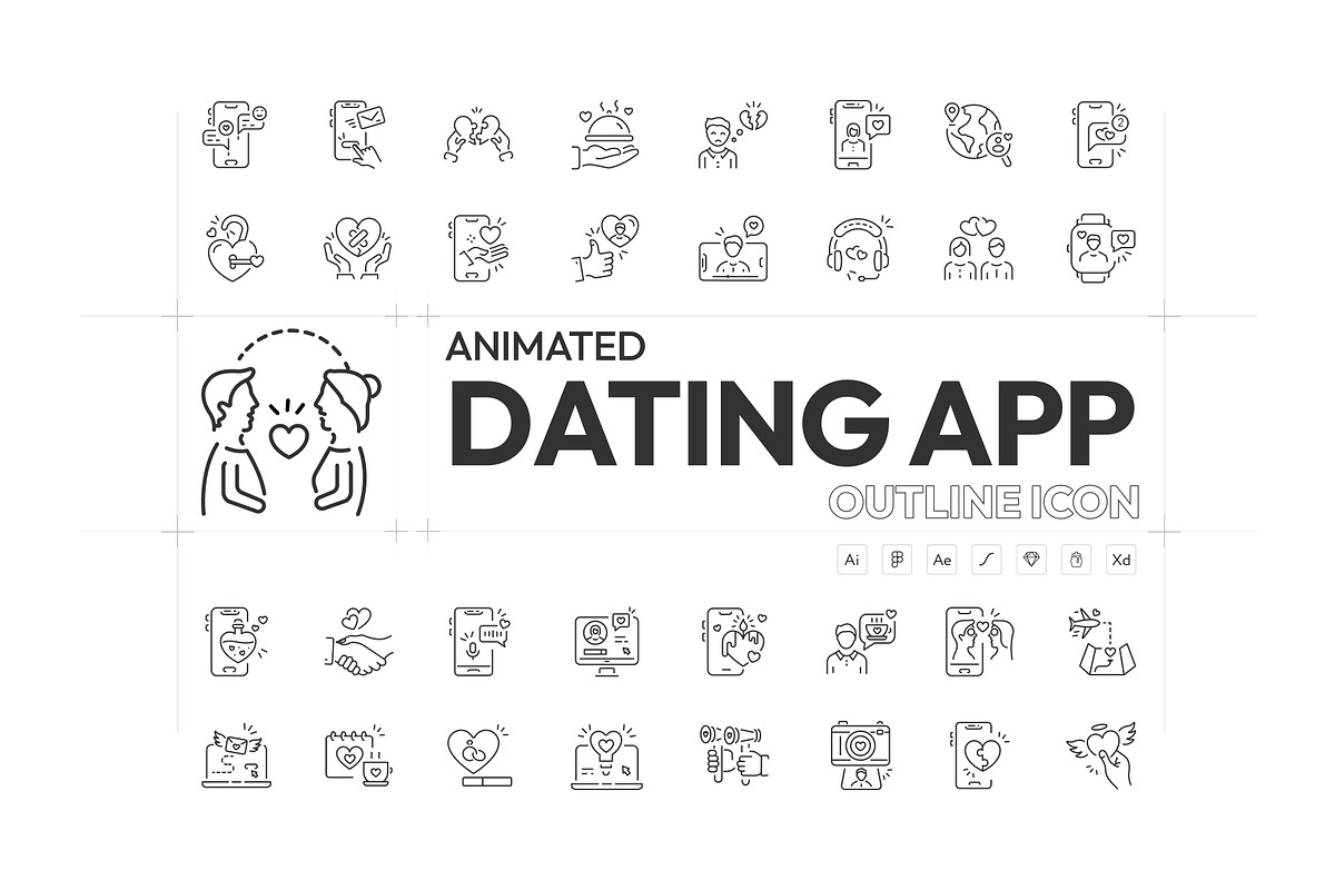 Animated Dating App Icons, an Outline Icon by Prosymbols (Photo 1 of 6)