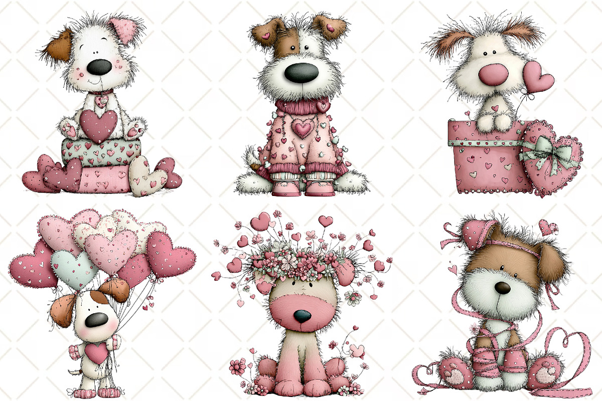 Whimsical Dog Valentines Day Clipart, an Illustration by Black Bird Studio (Photo 6 of 6)