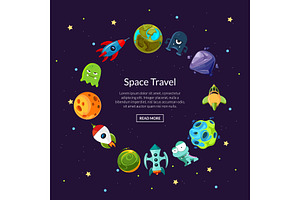 Vector Cartoon Space Planets And Ships