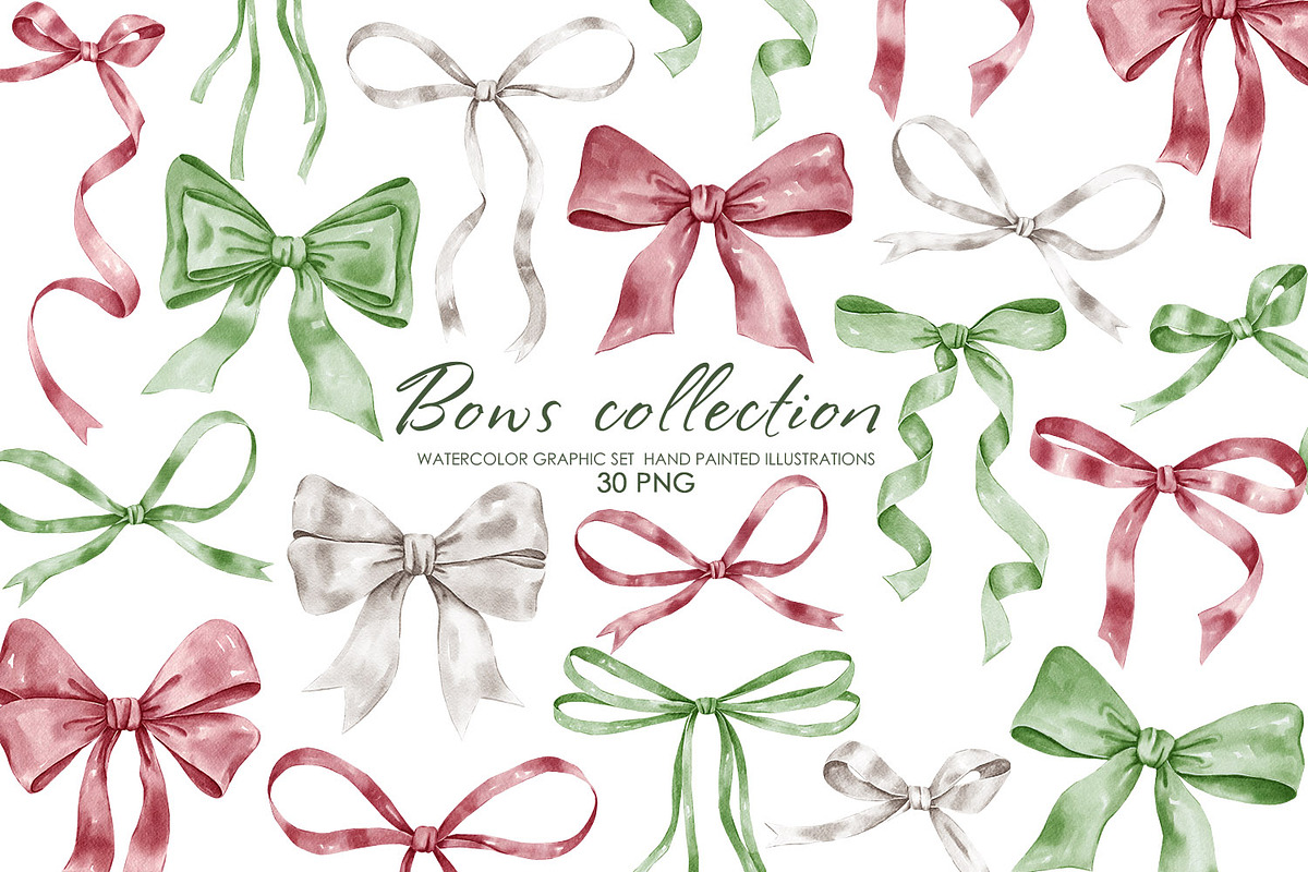 Watercolor ribbon bows clipart., an Object Graphic by AquarelleSpace (Photo 1 of 5)