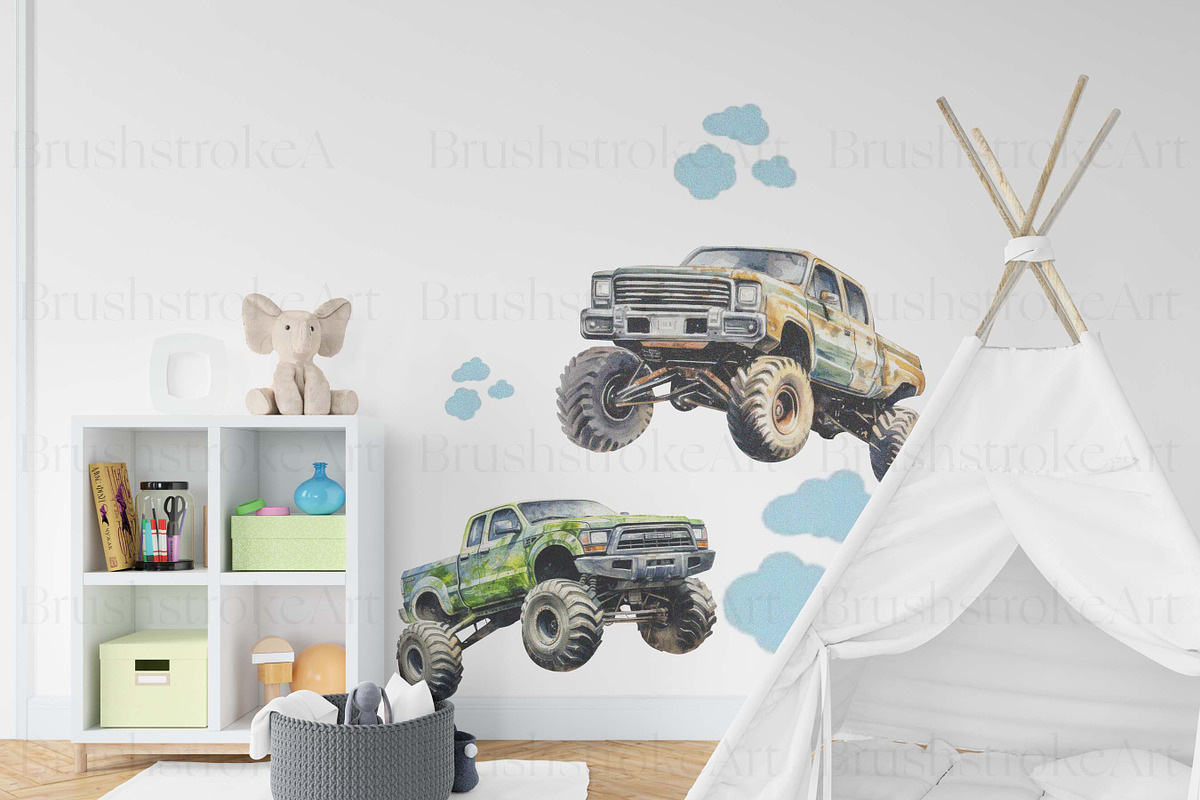 Watercolor Monster Truck Clipart PNG, a Transportation Illustration by BrushstrokeArtGB (Photo 7 of 9)